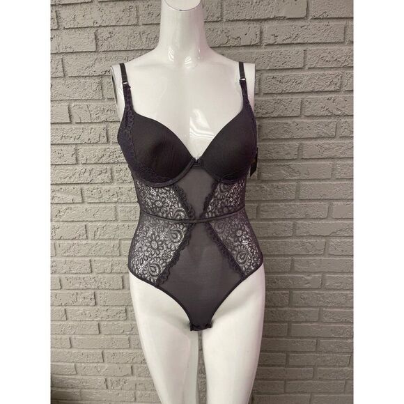 Just Sexy Women Gray Lace Cut-Out Back Lingerie Teddy / Bodysuit Size M NWT - Picture 1 of 10
